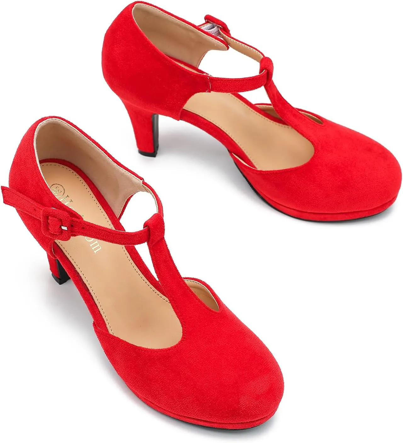 Women's Pumps Close Toe Kitten Heels Retro T Strap Mary Jane Comfortable Office Work Dress Shoes