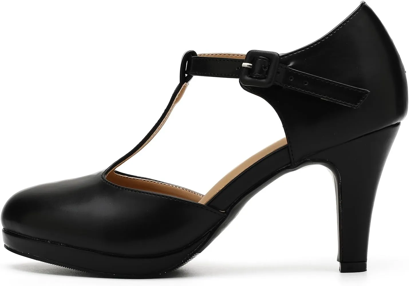 Women's Pumps Close Toe Kitten Heels Retro T Strap Mary Jane Comfortable Office Work Dress Shoes