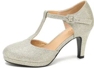 Women's Pumps Close Toe Kitten Heels Retro T Strap Mary Jane Comfortable Office Work Dress Shoes