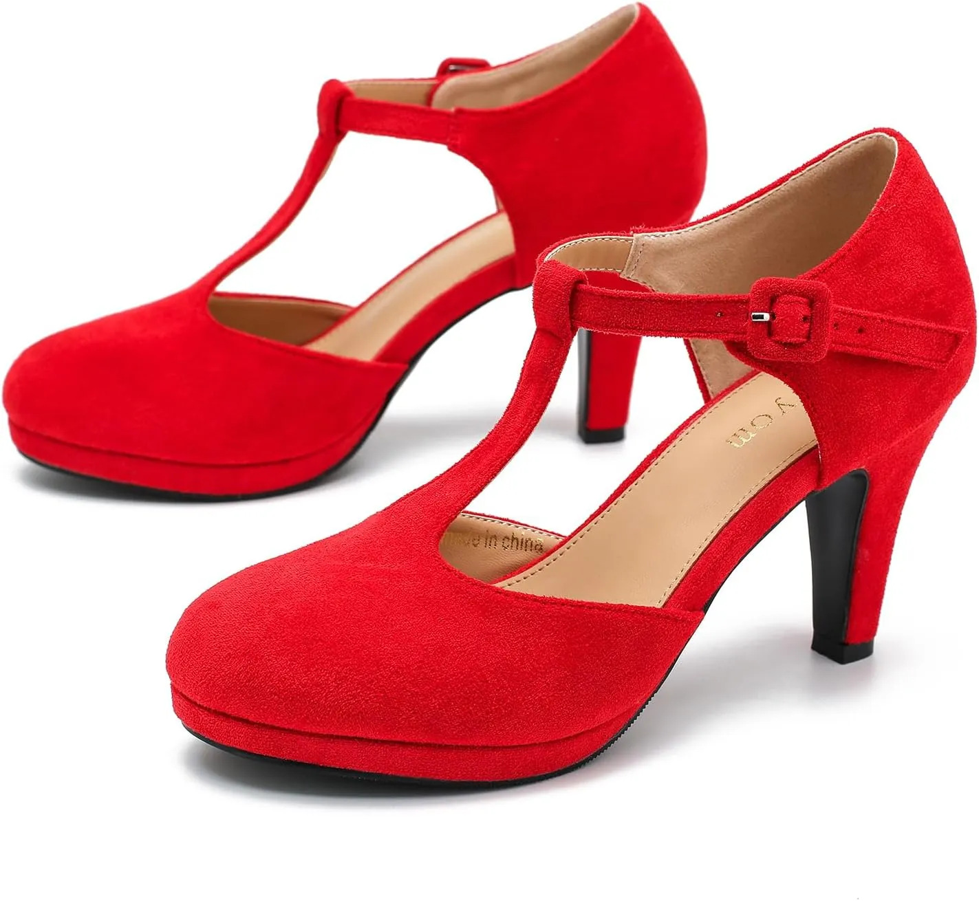 Women's Pumps Close Toe Kitten Heels Retro T Strap Mary Jane Comfortable Office Work Dress Shoes