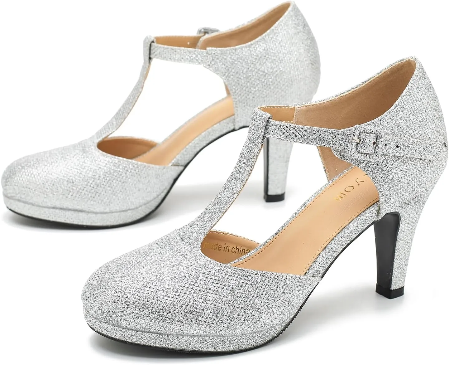 Women's Pumps Close Toe Kitten Heels Retro T Strap Mary Jane Comfortable Office Work Dress Shoes