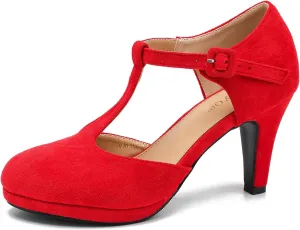 Women's Pumps Close Toe Kitten Heels Retro T Strap Mary Jane Comfortable Office Work Dress Shoes