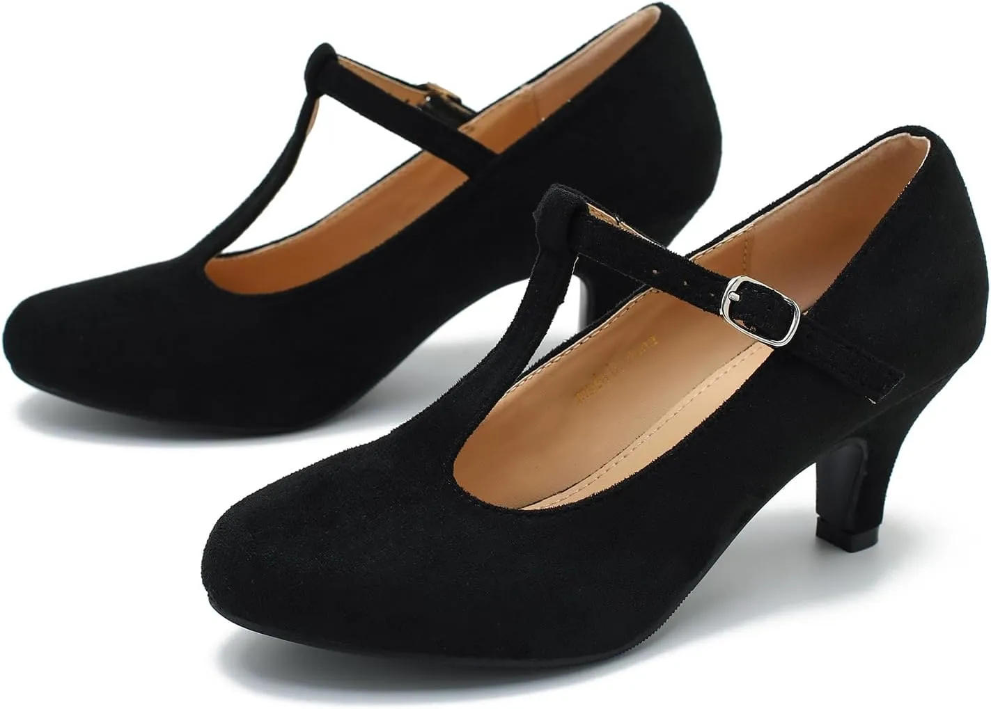 Women's Pumps Low Kitten Heels Mary Jane Retro T-Strap Comfortable Office Work Dress Shoes