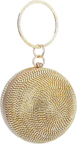 Women's Round Ball Crystal Clutch Purse Rhinestones Evening Handbag Sparkly Sequin Glitter Shoulder Bag Bridal Wedding Purse Crossbody Bag for Wedding Banquet Prom Cocktail Party Gold