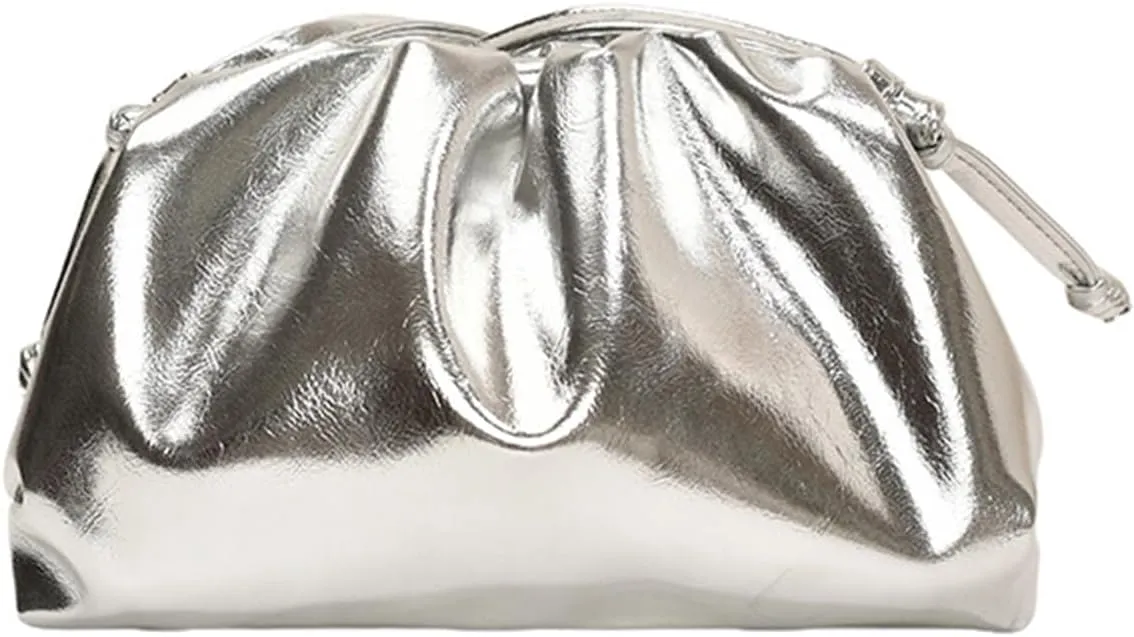 Women's Ruched Cloud Purse, Soft Dumpling Sparkly Crossbody Bag, Fashion Leather Shoulder Bag, Evening Handbag
