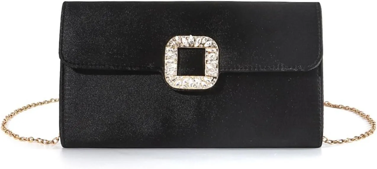 Women's Satin Rhinestone Sparkly Buckle Evening Clutch Purse Bags Underarm Crossbody Shoulder Handbags