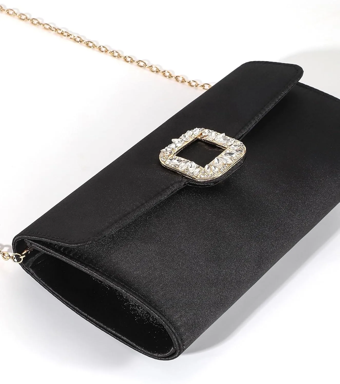 Women's Satin Rhinestone Sparkly Buckle Evening Clutch Purse Bags Underarm Crossbody Shoulder Handbags