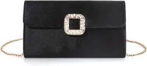 Women's Satin Rhinestone Sparkly Buckle Evening Clutch Purse Bags Underarm Crossbody Shoulder Handbags