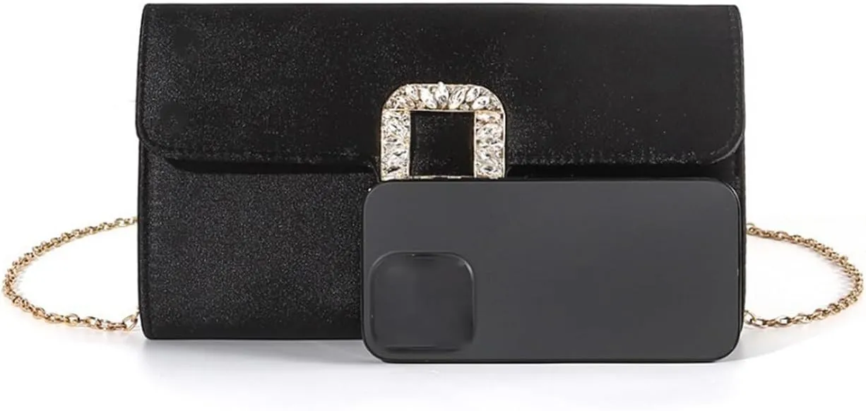 Women's Satin Rhinestone Sparkly Buckle Evening Clutch Purse Bags Underarm Crossbody Shoulder Handbags
