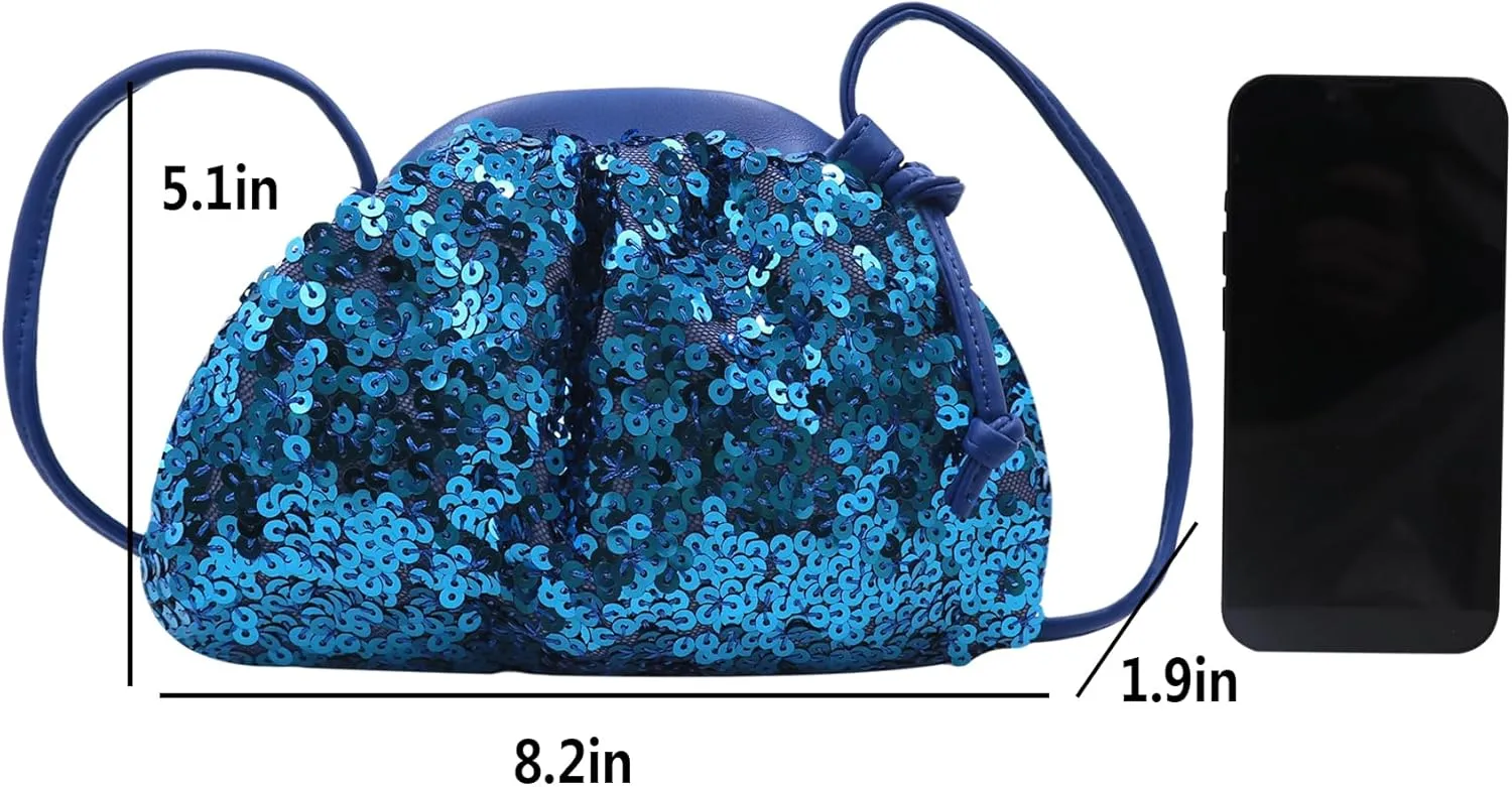 Women's Sequins Dumpling Bag Cloud Purse for Women - Shiny Crossbody, Sequins Bucket Bag