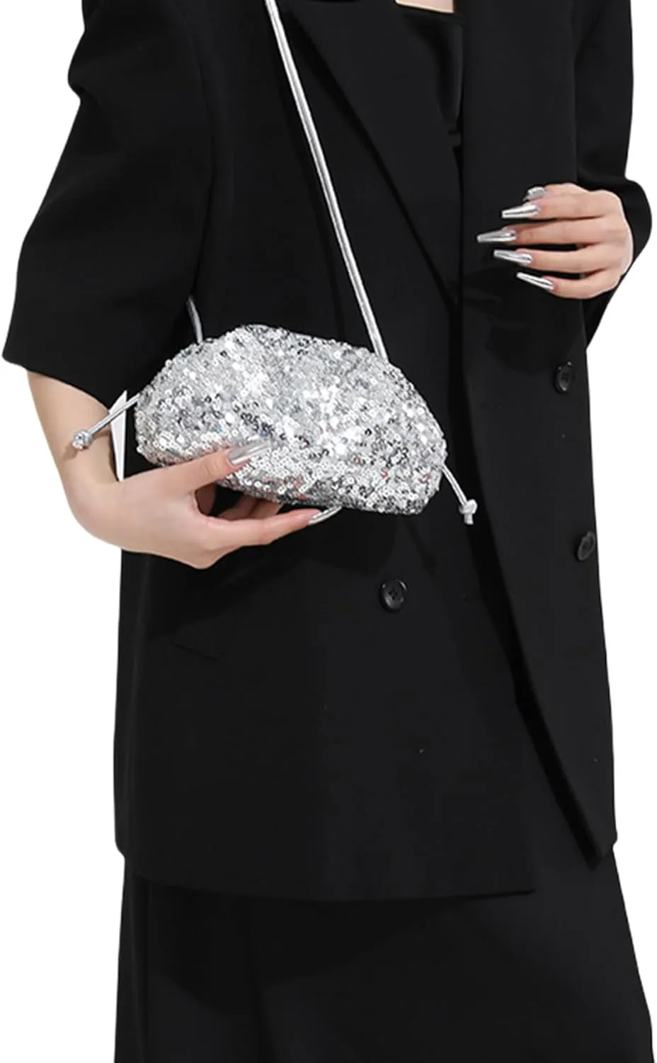 Women's Sequins Dumpling Bag Cloud Purse for Women - Shiny Crossbody, Sequins Bucket Bag