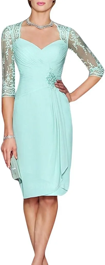 Women's Sheath Short Lace&Chiffon Mother of The Bride Dresses with Jacket