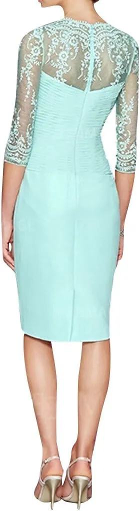 Women's Sheath Short Lace&Chiffon Mother of The Bride Dresses with Jacket