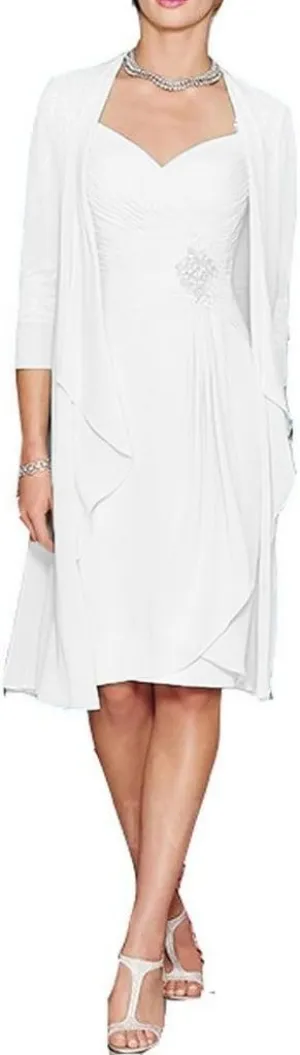 Women's Sheath Short Lace&Chiffon Mother of The Bride Dresses with Jacket