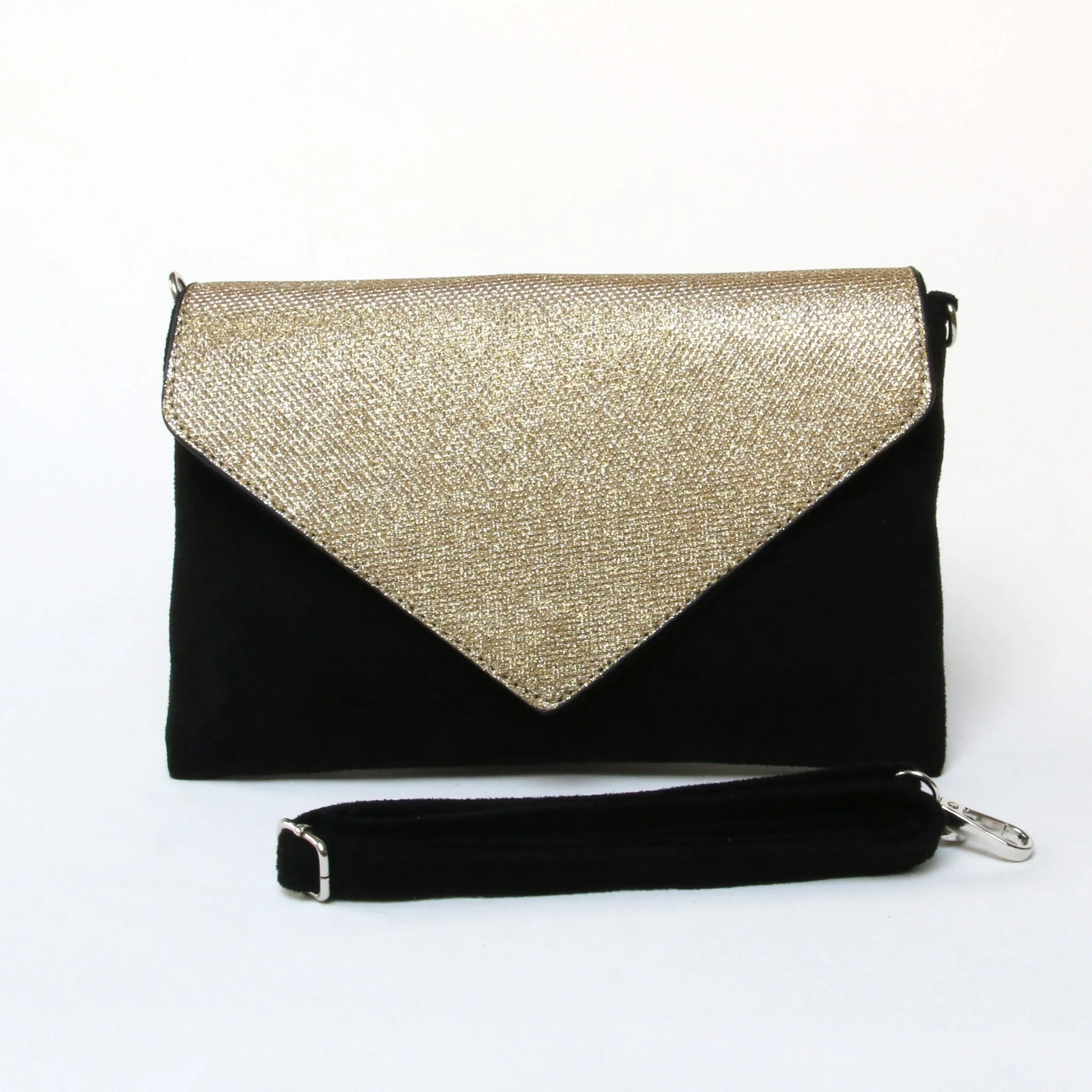 Women's Sparkly Envelope Clutch Bag with Detachable Strap