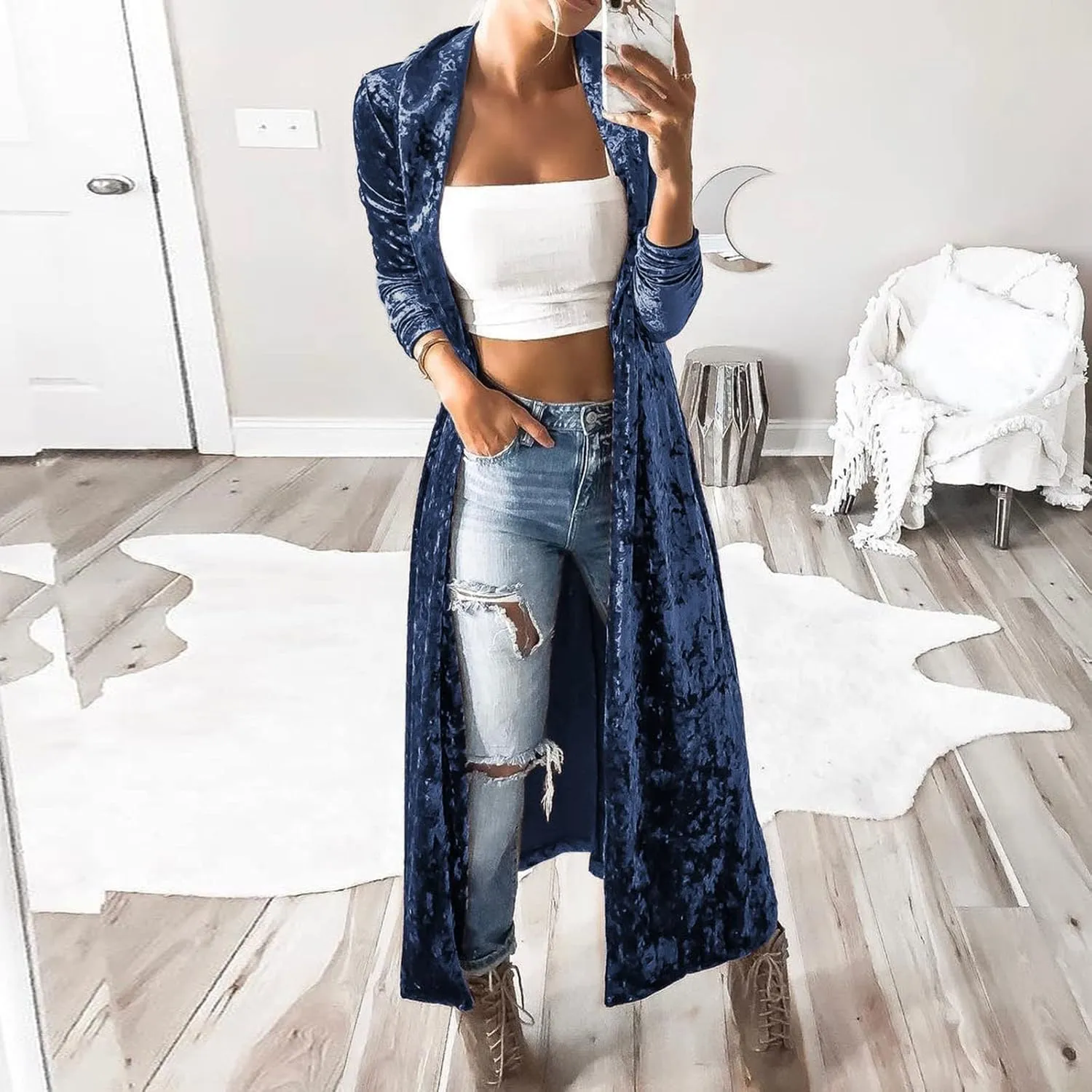 Women's Spring Coat Velvet Loose Elastic Coat Long Outwear Coats Long Casual Coat Business Work Cardigan for Women