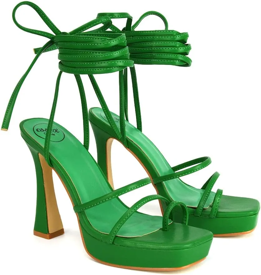 Womens Strappy Platform High Heel Sandals Ladies Lace Up Straps Party Evening Shoes Size
