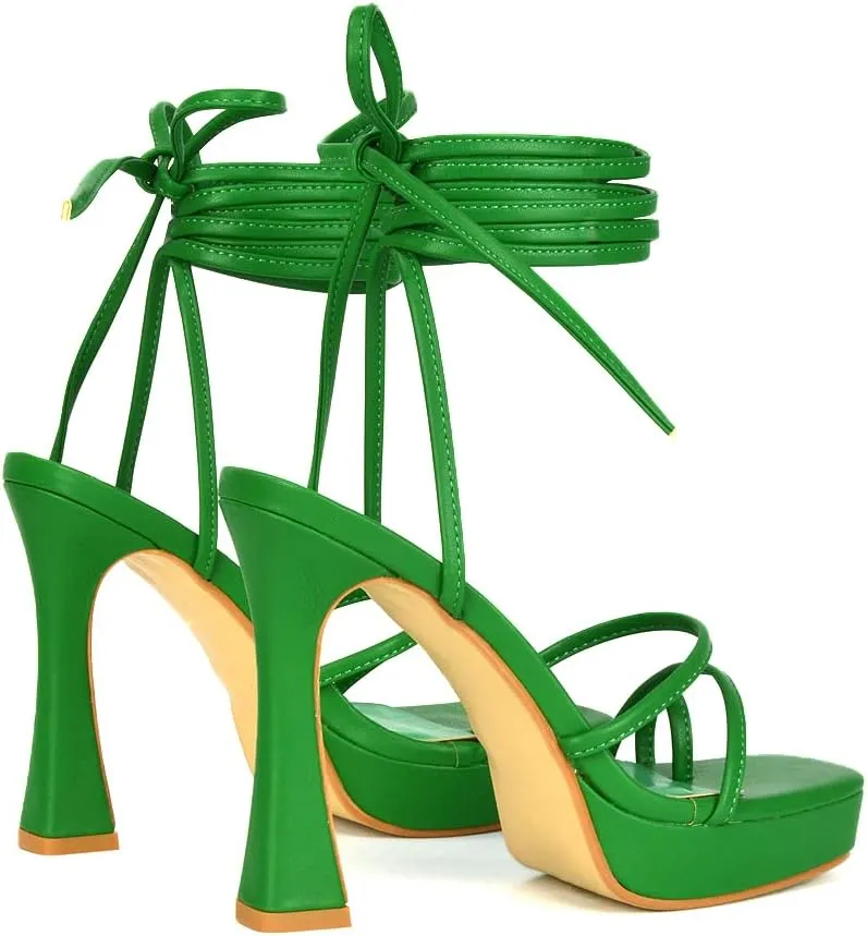 Womens Strappy Platform High Heel Sandals Ladies Lace Up Straps Party Evening Shoes Size