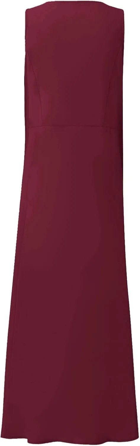 Women's Summer Cotton Linen Long Dress Sleeveless Elegant Flowy Dresses Plus Size Loose Comfy Dress with Pockets