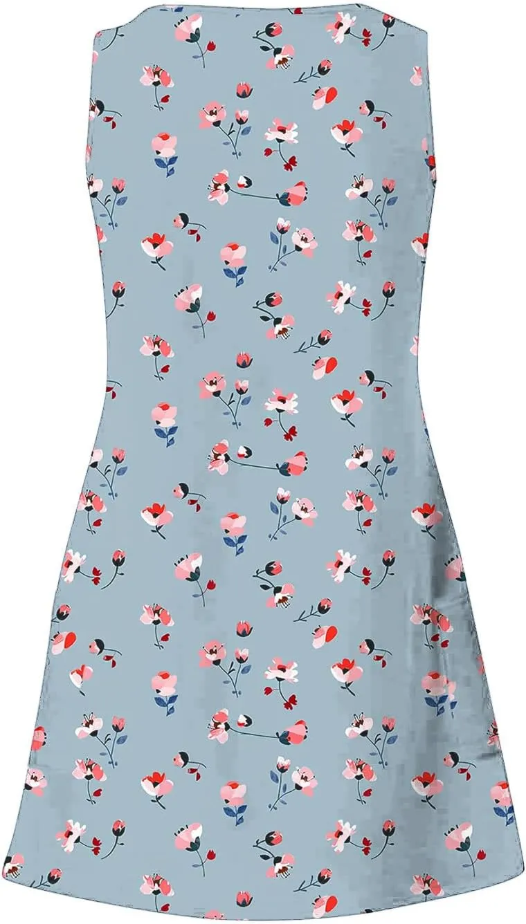 Womens Summer Dresses 2025 Trendy Casual Sleeveless Sundresses Beach Vacation Boho Floral Coverup Flowy Tank Dress