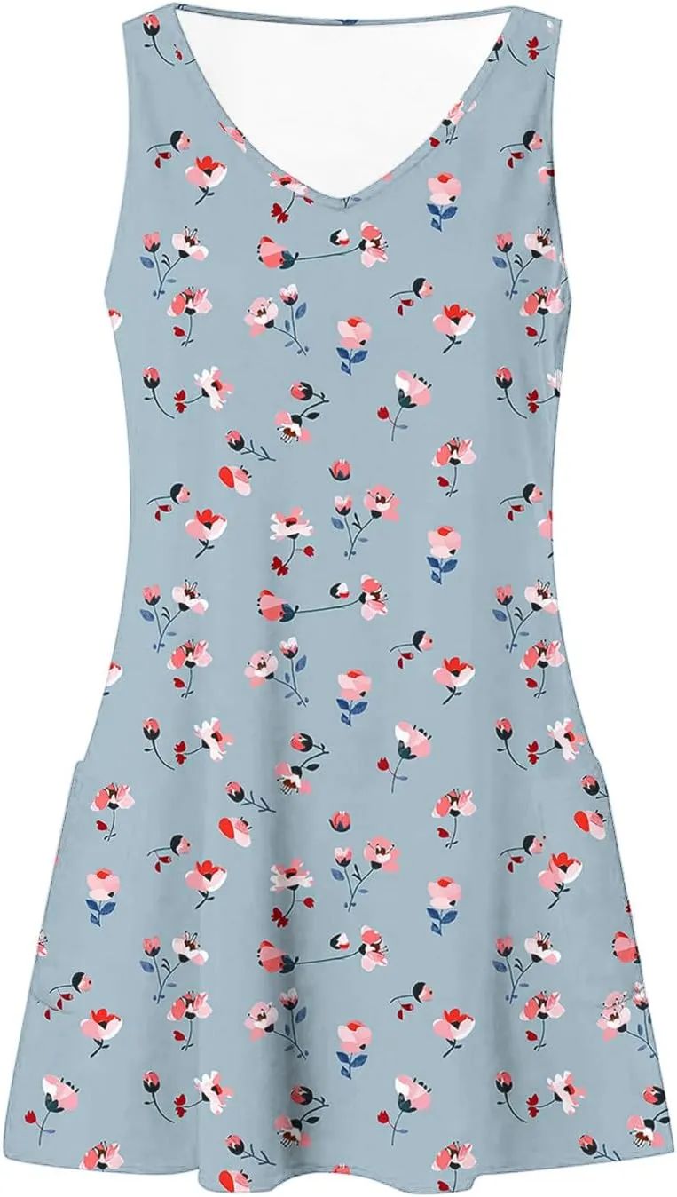 Womens Summer Dresses 2025 Trendy Casual Sleeveless Sundresses Beach Vacation Boho Floral Coverup Flowy Tank Dress