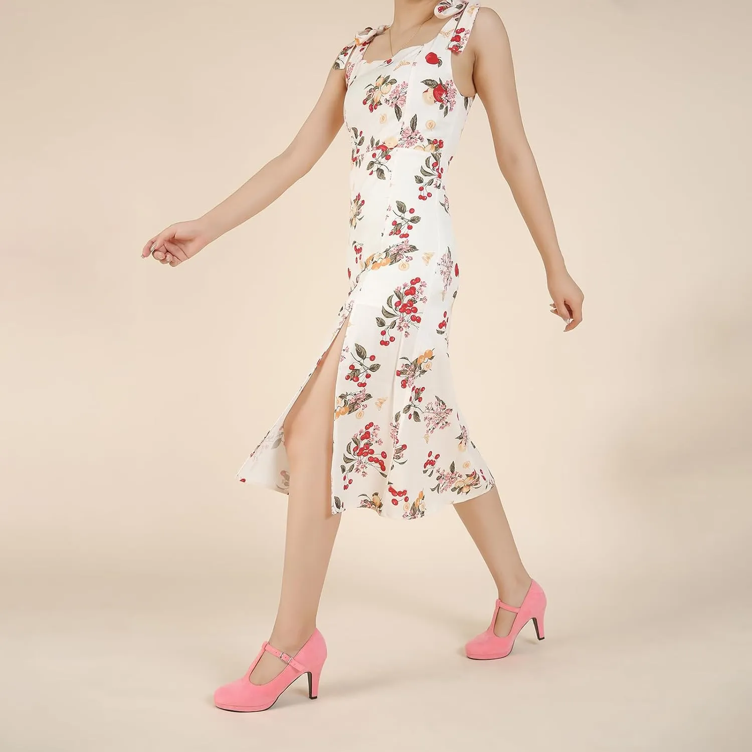 Womens T Strap High Heels Close Toe Classic Round Toe Shoes Comfortable Low Platform Ankle Strap Mary Jane Dress Pumps