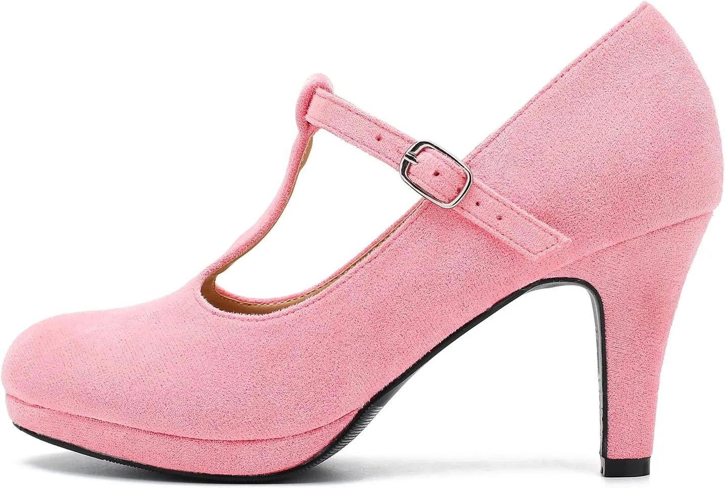 Womens T Strap High Heels Close Toe Classic Round Toe Shoes Comfortable Low Platform Ankle Strap Mary Jane Dress Pumps