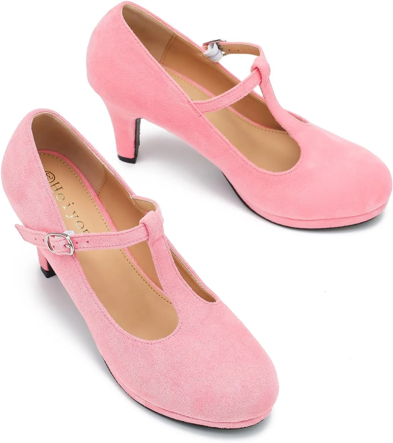 Womens T Strap High Heels Close Toe Classic Round Toe Shoes Comfortable Low Platform Ankle Strap Mary Jane Dress Pumps