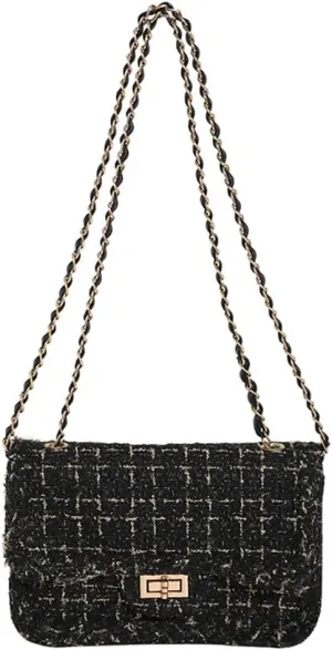 Women's Tweed Plaid Square Purse, Large Capacity Luxury Quilted Embroidered Shoulder Bag, Novelty Woolen Clutch Tote Handbag