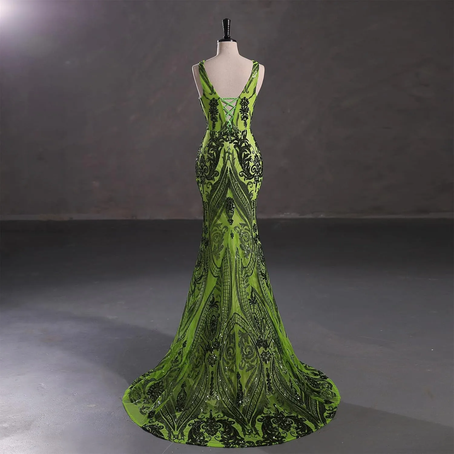 Women's V-Neck Sequins Mermaid Prom Evening Party Dress Sleeveless Lace-up Celebrity Pageant Gown