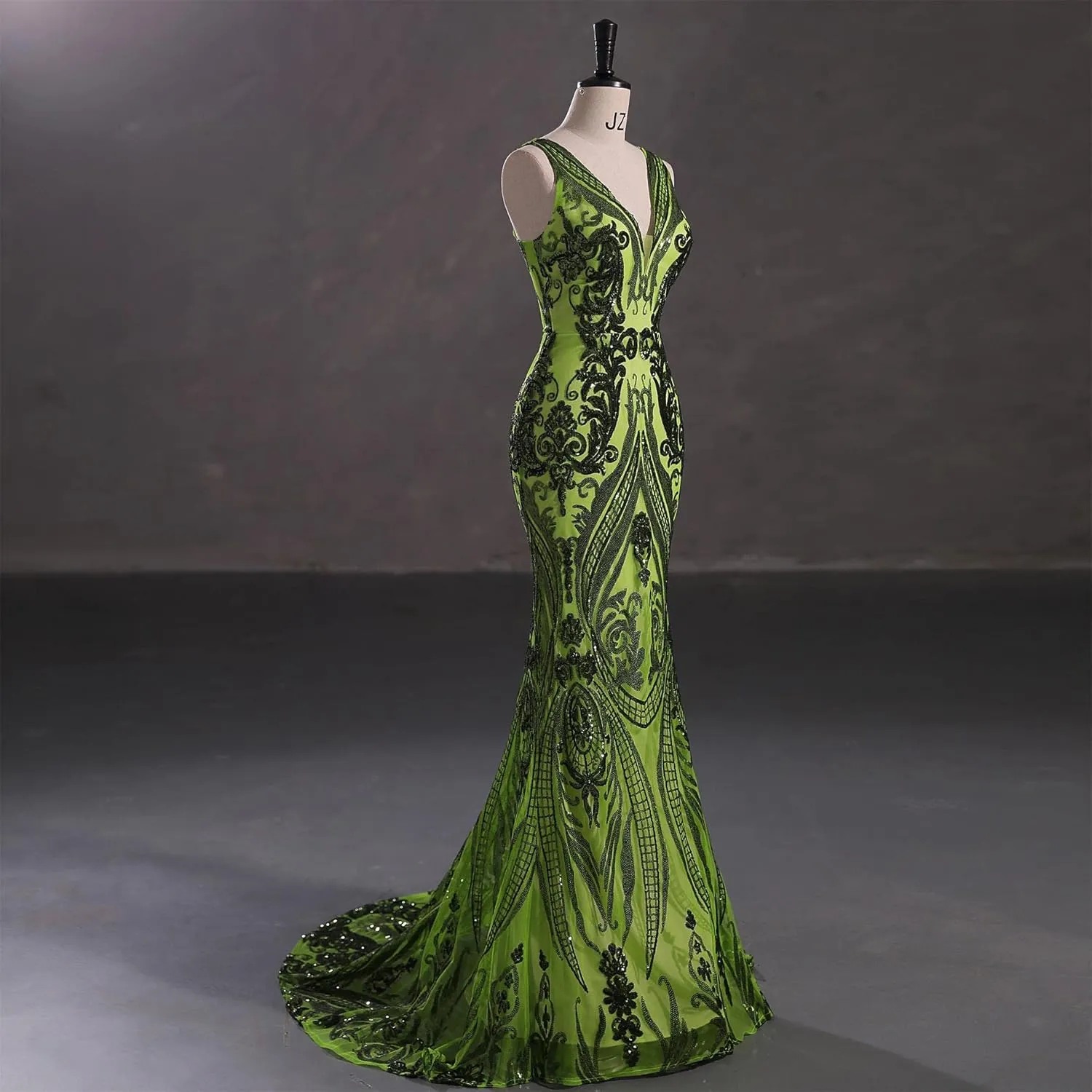 Women's V-Neck Sequins Mermaid Prom Evening Party Dress Sleeveless Lace-up Celebrity Pageant Gown
