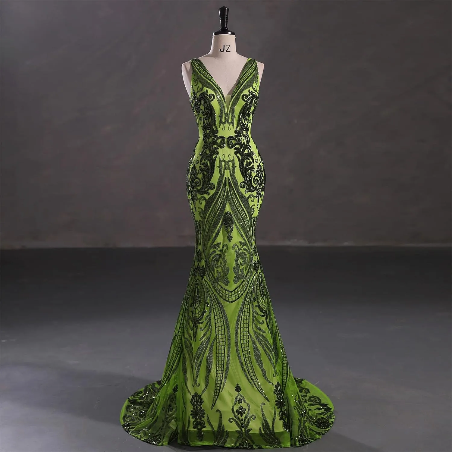 Women's V-Neck Sequins Mermaid Prom Evening Party Dress Sleeveless Lace-up Celebrity Pageant Gown