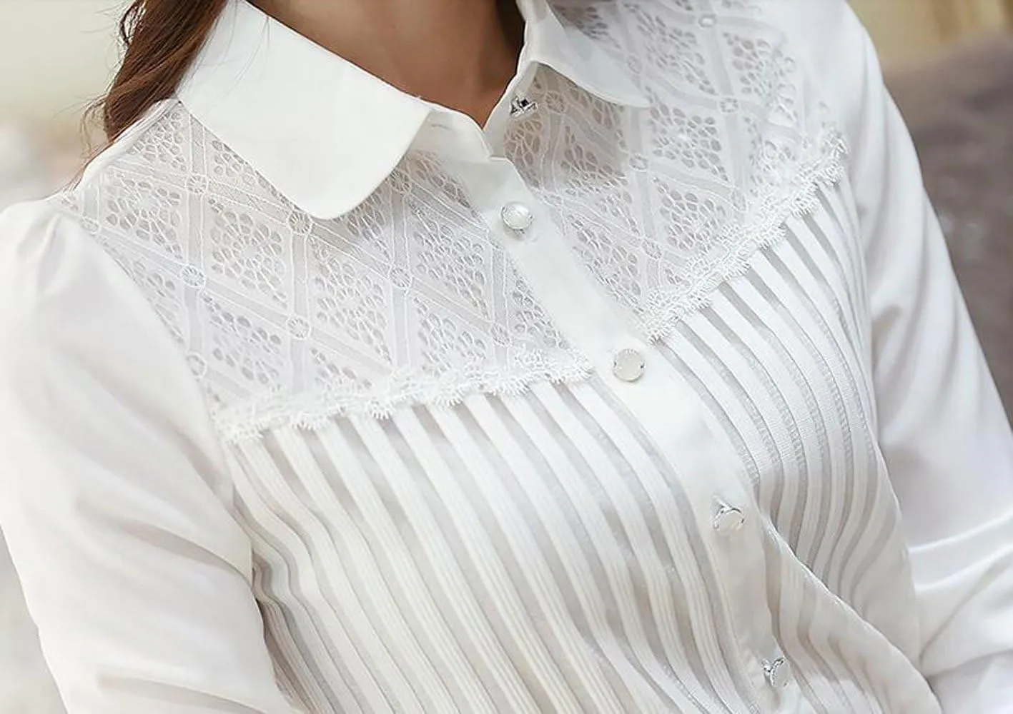 Womens Vintage Victorian Pleated Button Down Shirt Long Sleeve Stretch Blouse
