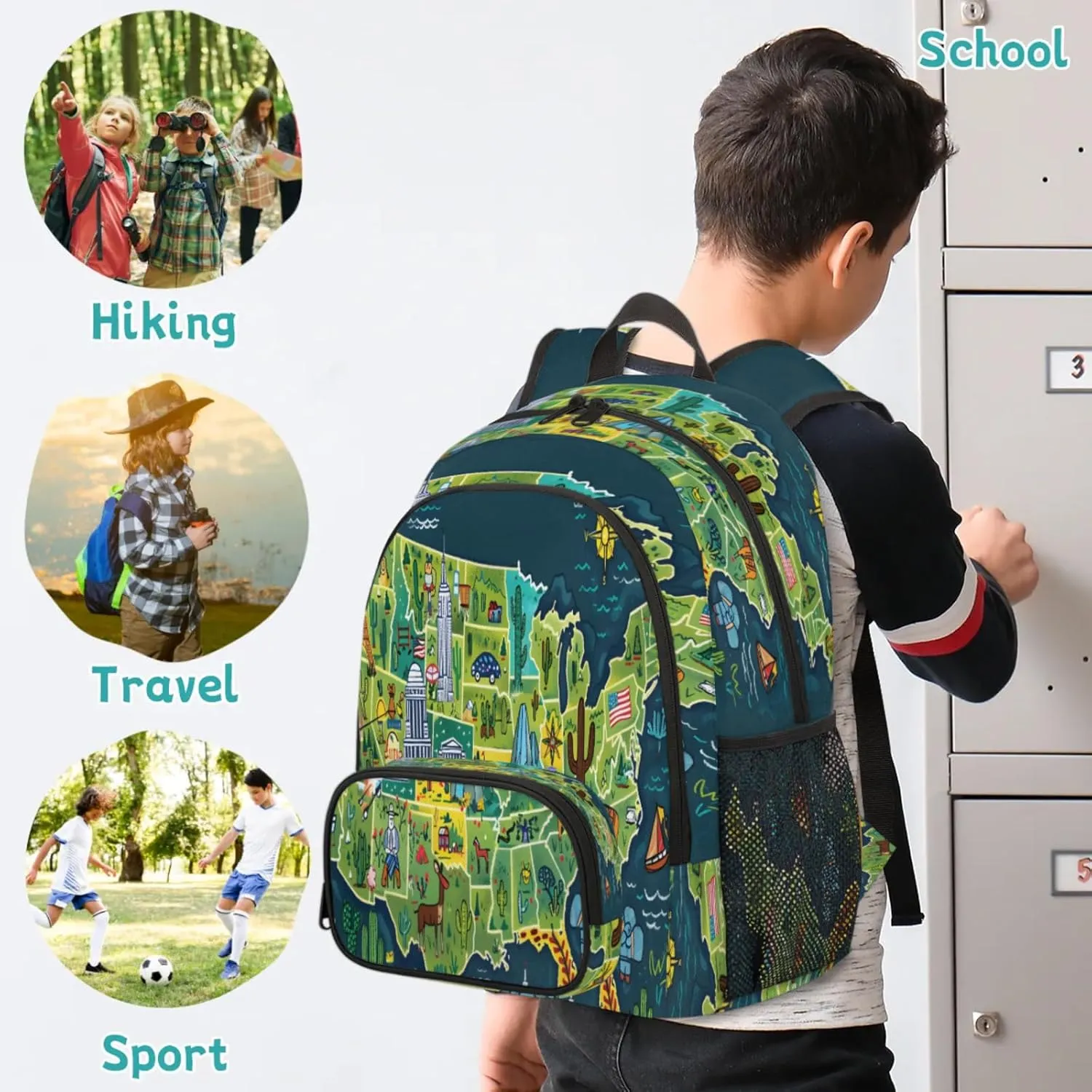 World Map Travel Laptop Backpacks for Women Men, Fun Facts Geography 16.7" Waterproof Back Pack Casual Daypack for Travel