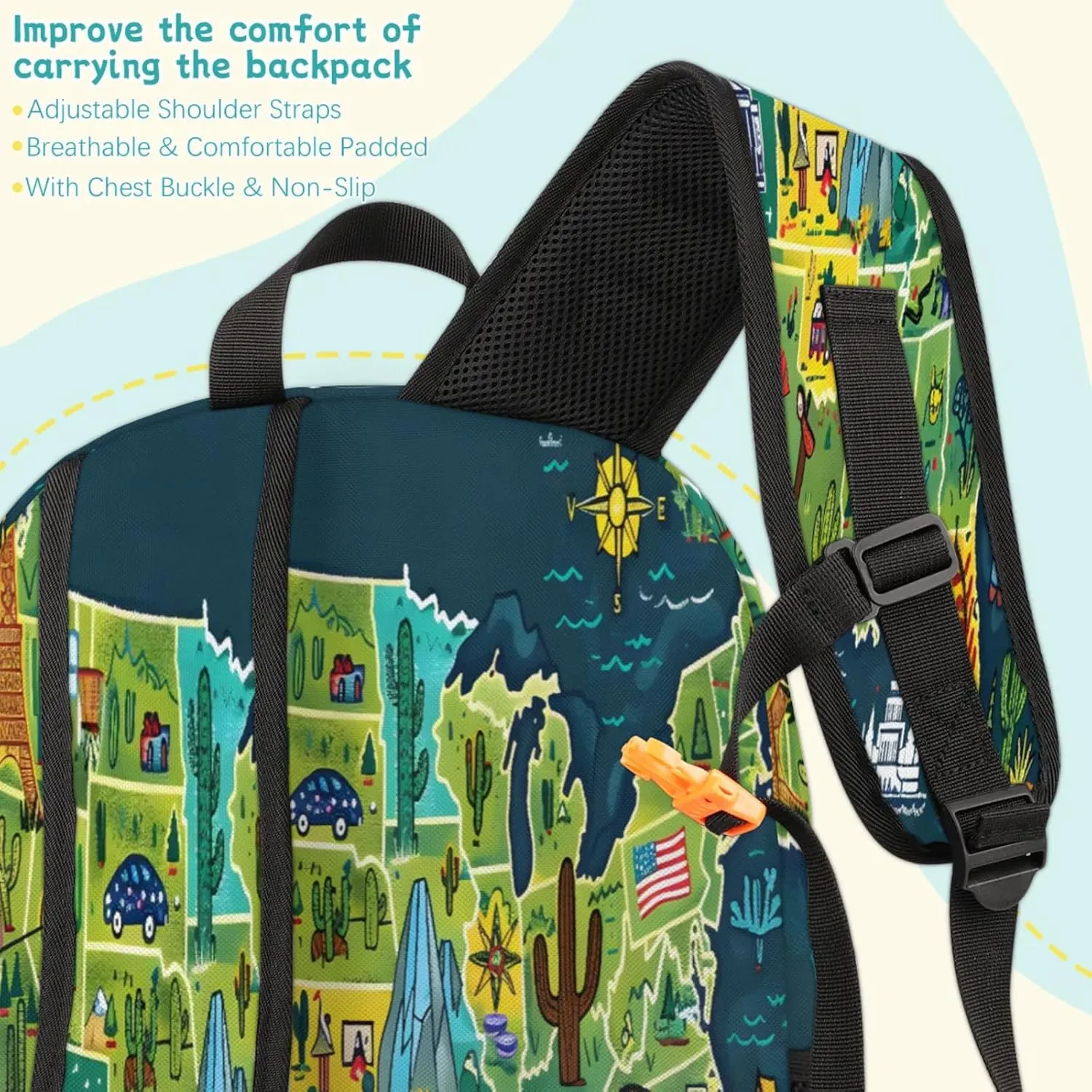 World Map Travel Laptop Backpacks for Women Men, Fun Facts Geography 16.7" Waterproof Back Pack Casual Daypack for Travel