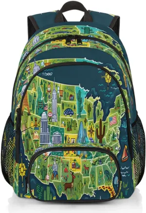 World Map Travel Laptop Backpacks for Women Men, Fun Facts Geography 16.7" Waterproof Back Pack Casual Daypack for Travel