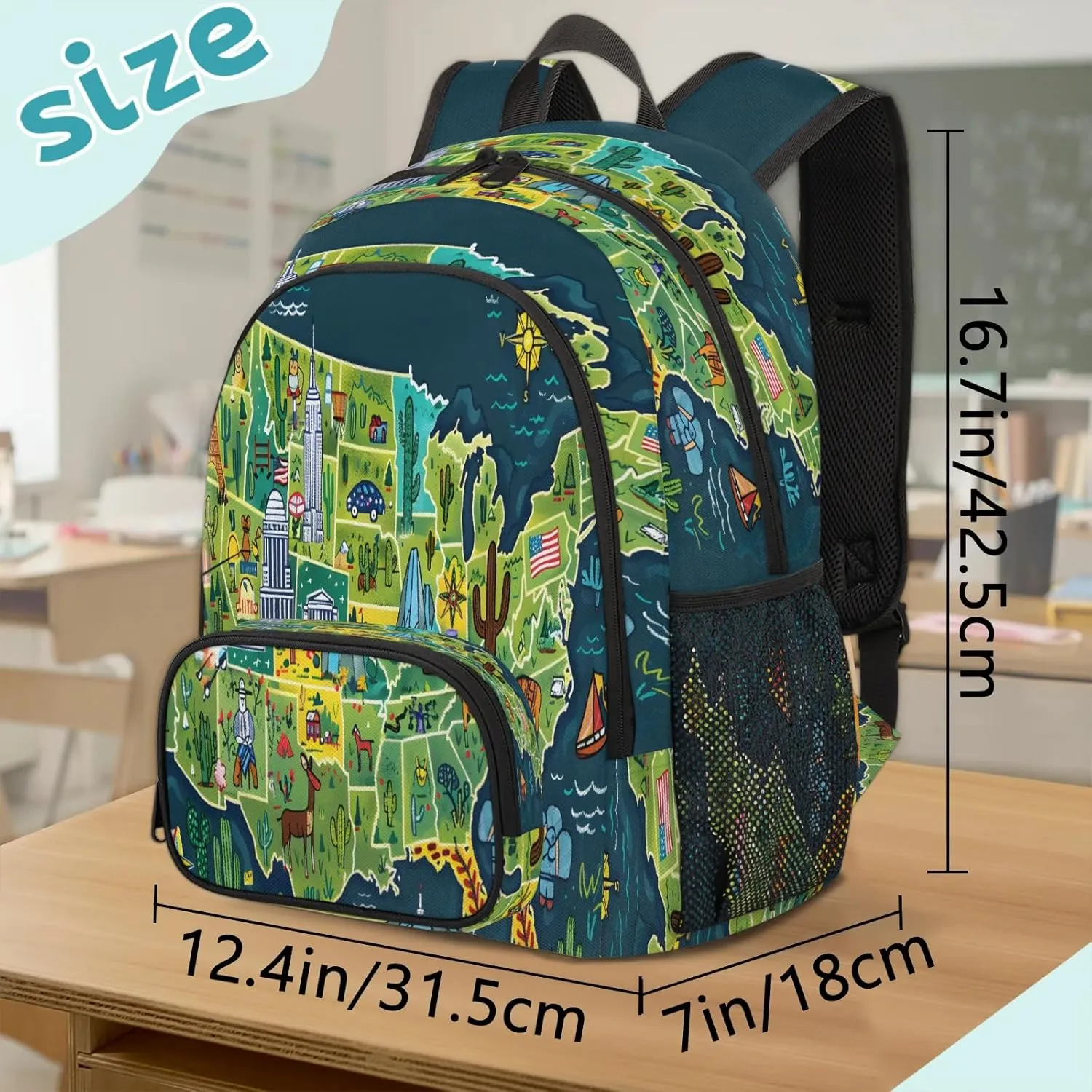 World Map Travel Laptop Backpacks for Women Men, Fun Facts Geography 16.7" Waterproof Back Pack Casual Daypack for Travel