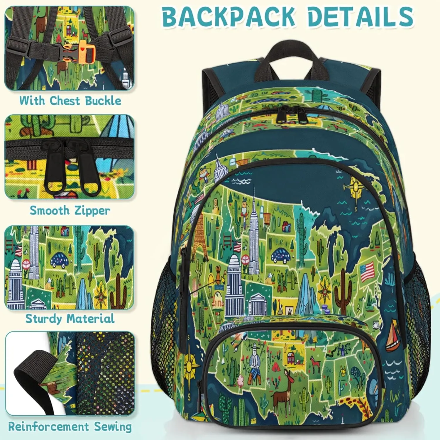 World Map Travel Laptop Backpacks for Women Men, Fun Facts Geography 16.7" Waterproof Back Pack Casual Daypack for Travel