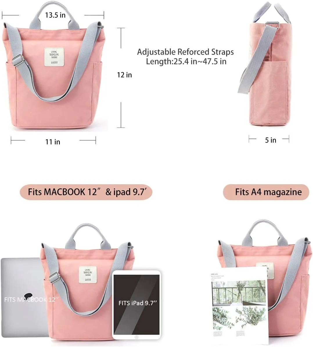 Worldlyda Women Canvas Tote Purse Large Shoulder Bag Casual Crossbody Hobo Top Handle Handbags