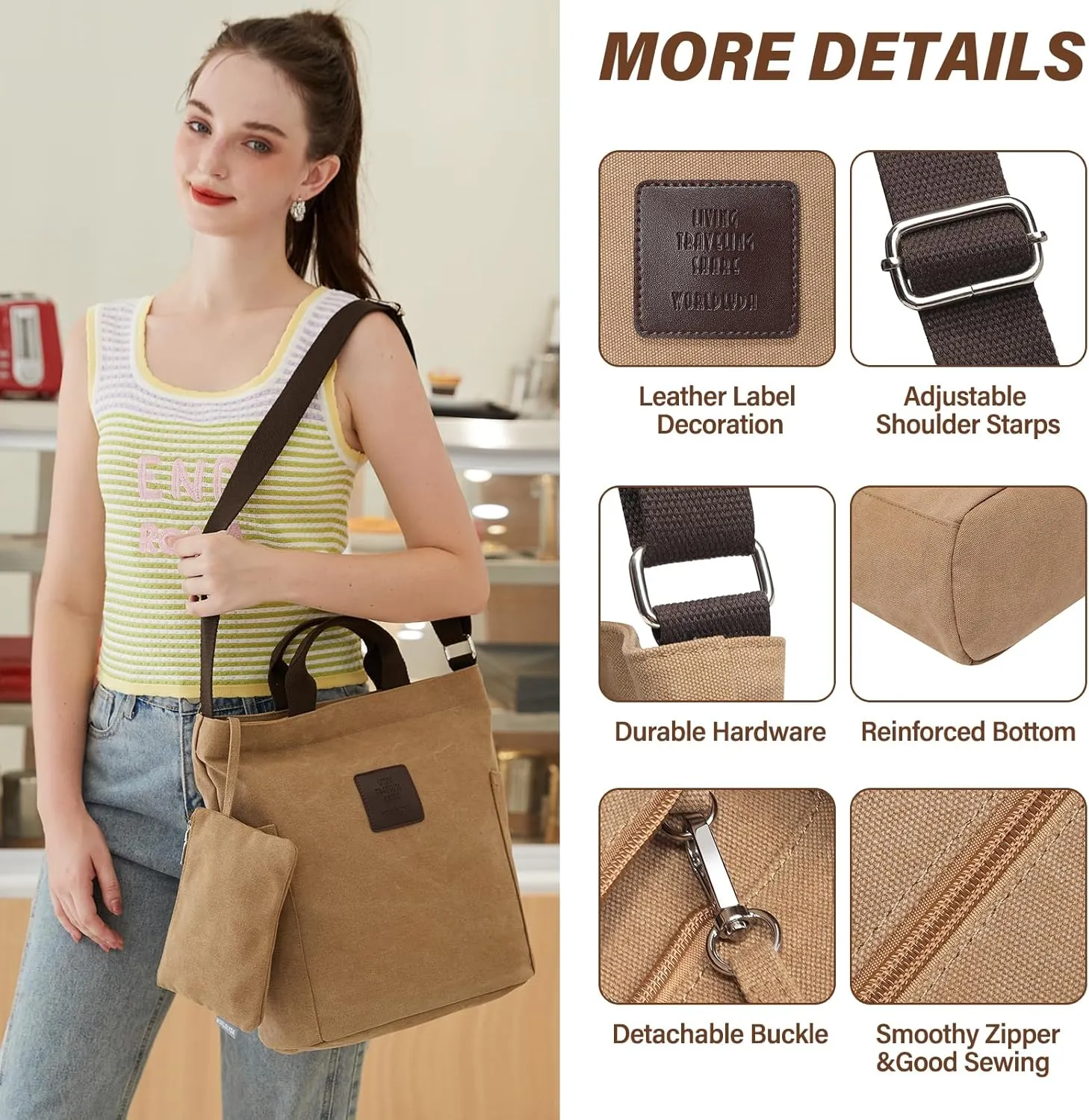 Worldlyda Women Canvas Tote Purse Large Shoulder Bag Casual Crossbody Hobo Top Handle Handbags