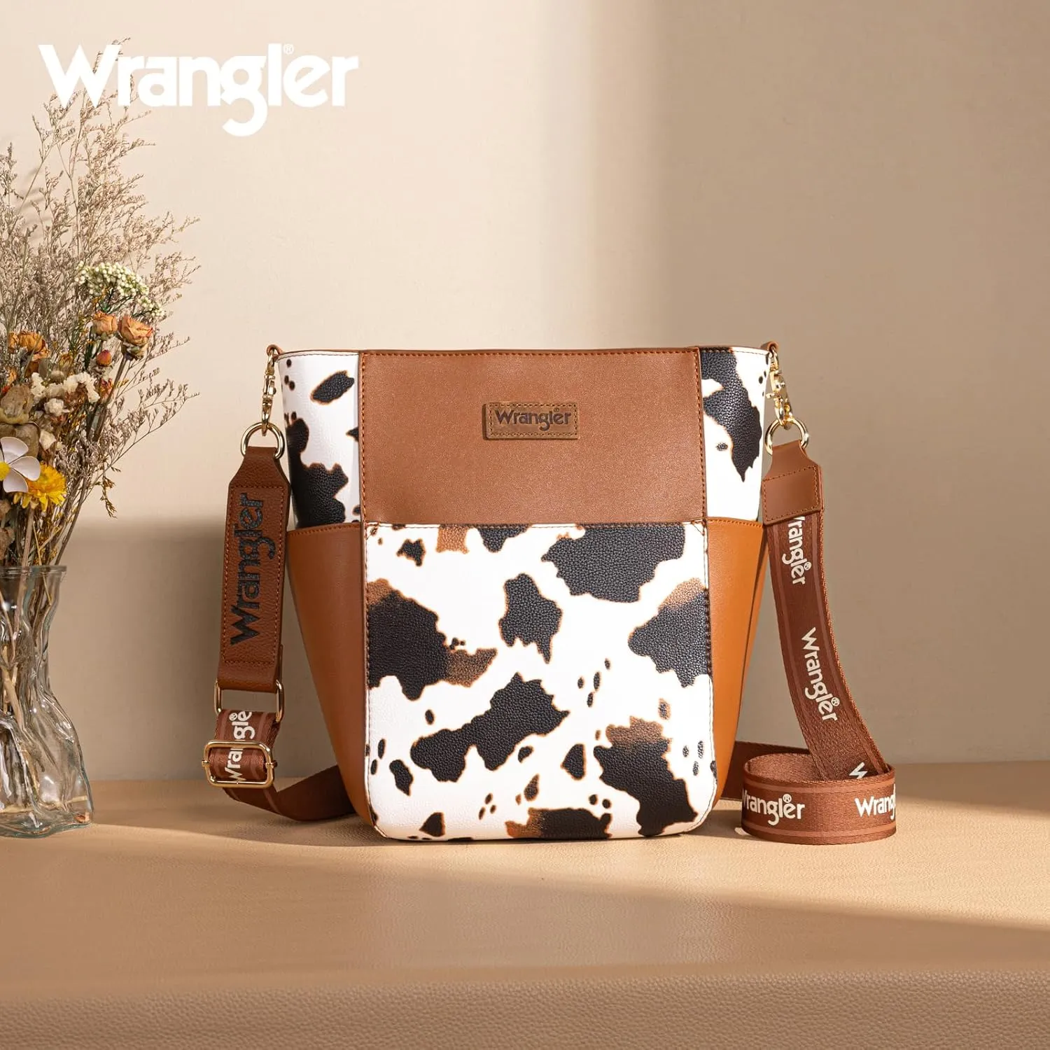 Wrangler MEDIUM Crossbody Bag for Women Vegan Leather Bucket Handbags with Guitar Strap