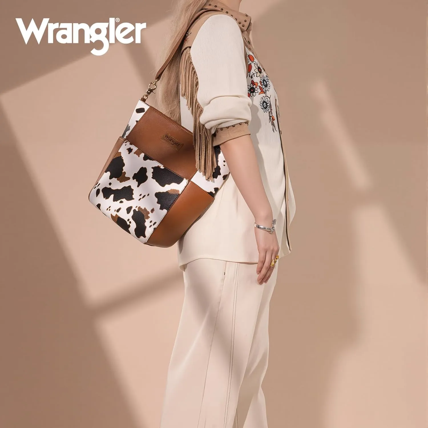 Wrangler MEDIUM Crossbody Bag for Women Vegan Leather Bucket Handbags with Guitar Strap