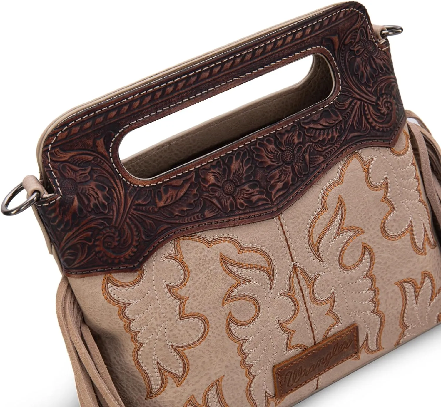 Wrangler Top Handle Handbags Western Fringe Crossbody Bag for Women Embroidered Boot Scroll Ladies Handbag