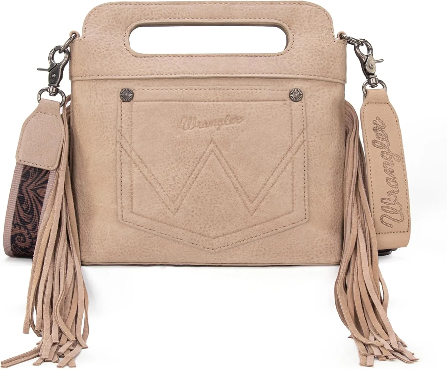 Wrangler Top Handle Handbags Western Fringe Crossbody Bag for Women Embroidered Boot Scroll Ladies Handbag