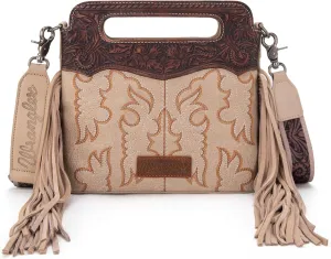 Wrangler Top Handle Handbags Western Fringe Crossbody Bag for Women Embroidered Boot Scroll Ladies Handbag