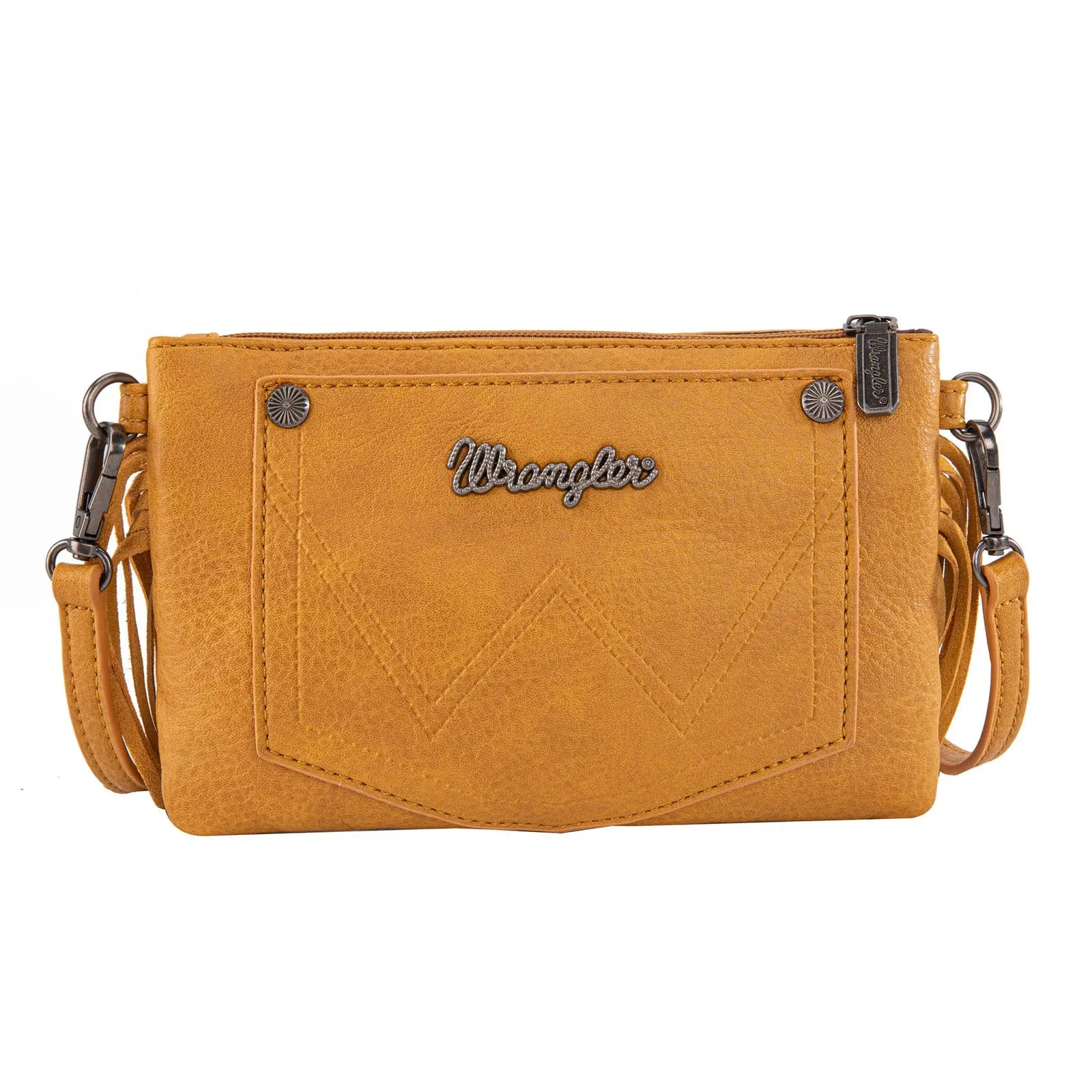 Wrangler Vintage Floral Tooled Collection Fringe Crossbody or Wristlet - Yellow