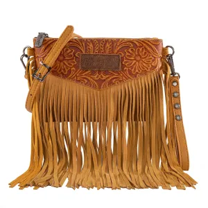Wrangler Vintage Floral Tooled Collection Fringe Crossbody or Wristlet - Yellow