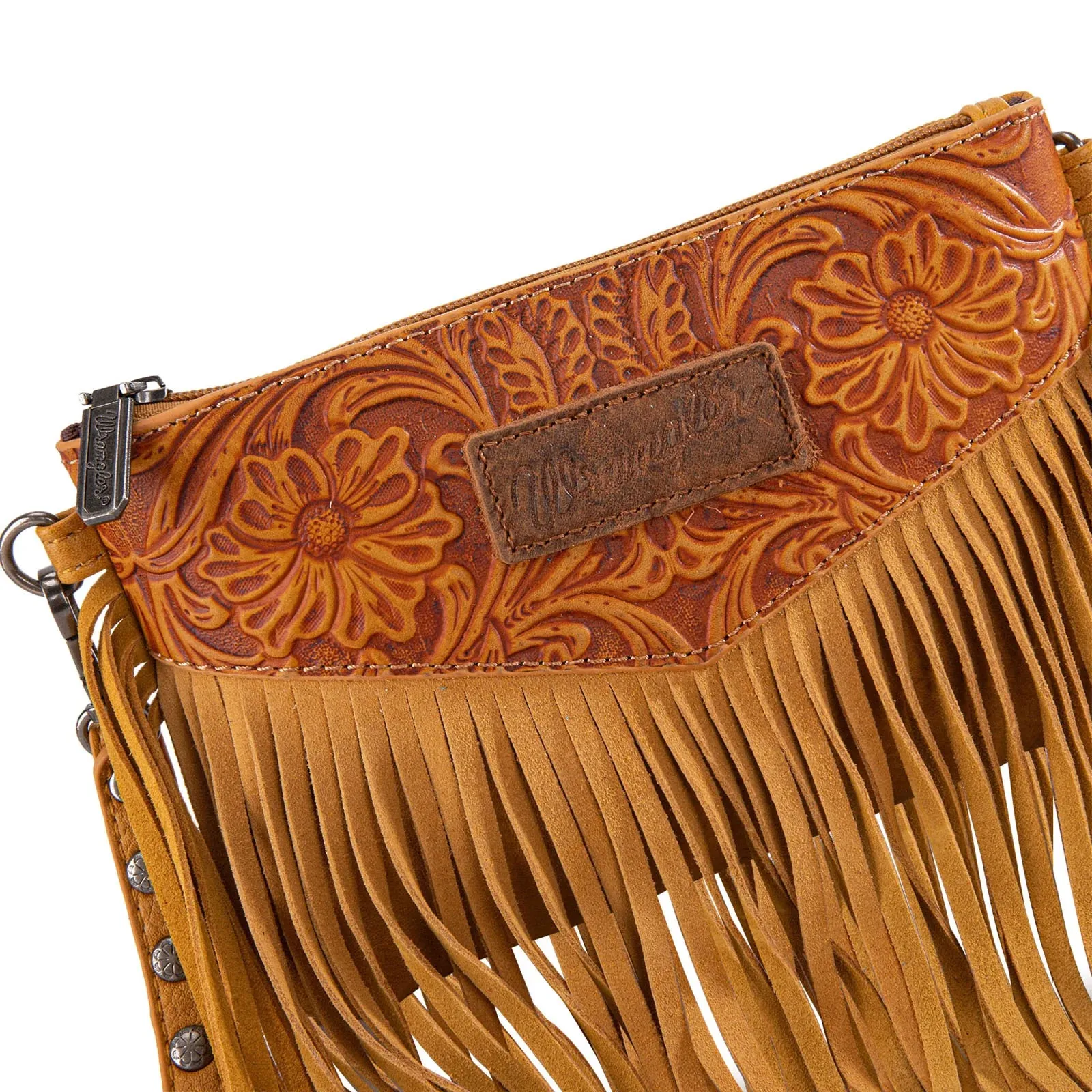 Wrangler Vintage Floral Tooled Collection Fringe Crossbody or Wristlet - Yellow