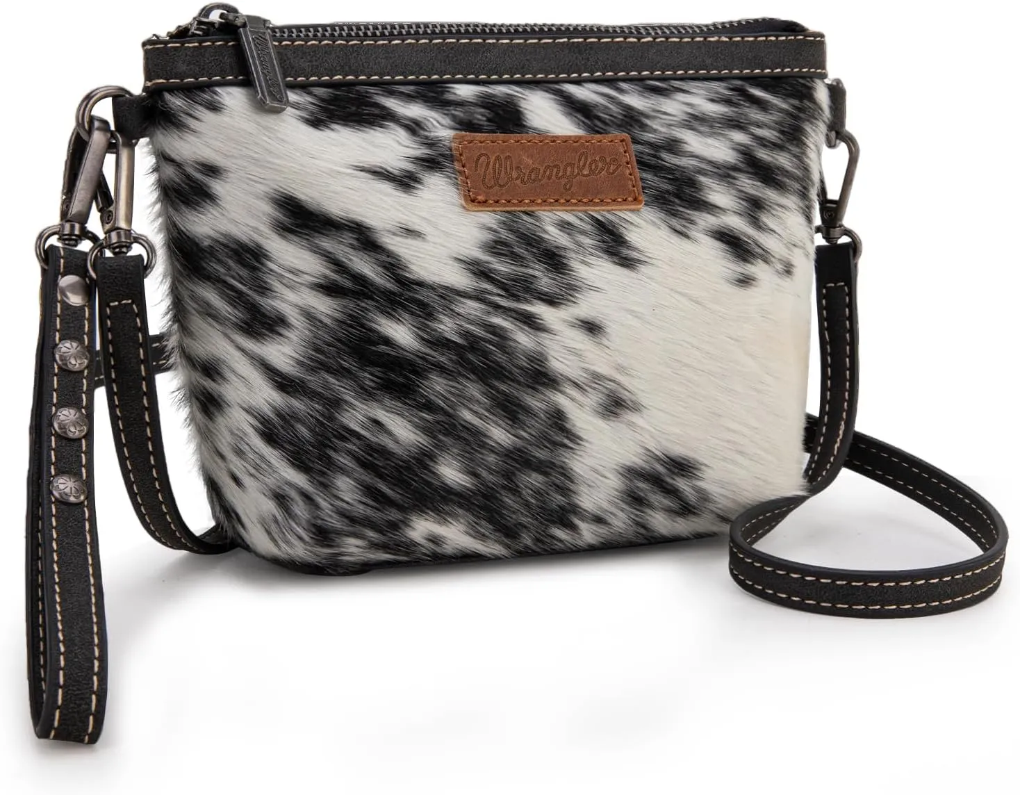 Wrangler Western Horsehair Wristlet Clutch Purse Vintage Hair-On Cowhide Crossbody Bag for Women