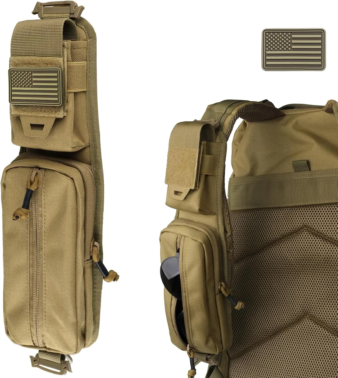 WYNEX Molle Accessories Pouch of Double Zipper Pocket Version, Backpack Strap Pouch Shoulder Strap Molle Attachment Tactical Accessories Bag Shoulder Starps Zipper Pocket Additional Phone Holder
